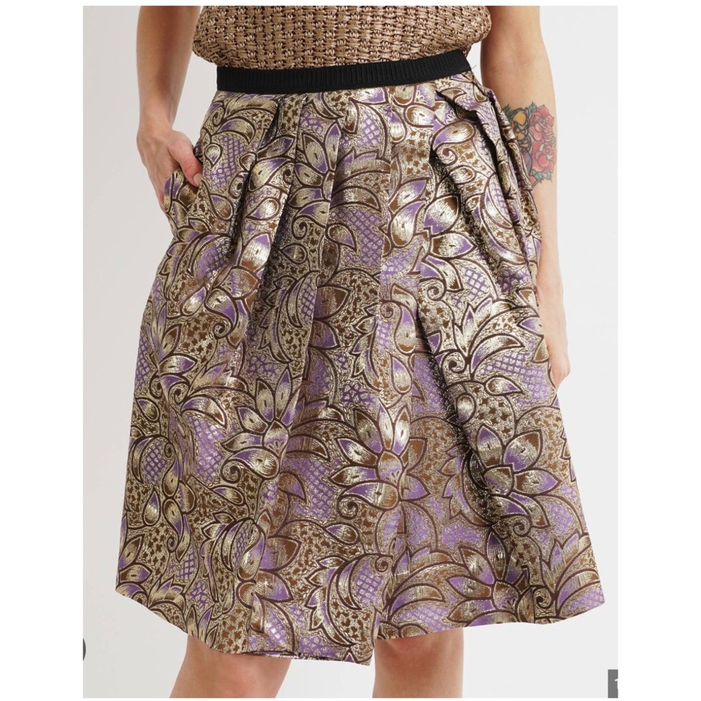 Marni at H&M Gold Purple Floral Brocade Pleated Shorts Metallic Jacquard Size‎ 2
